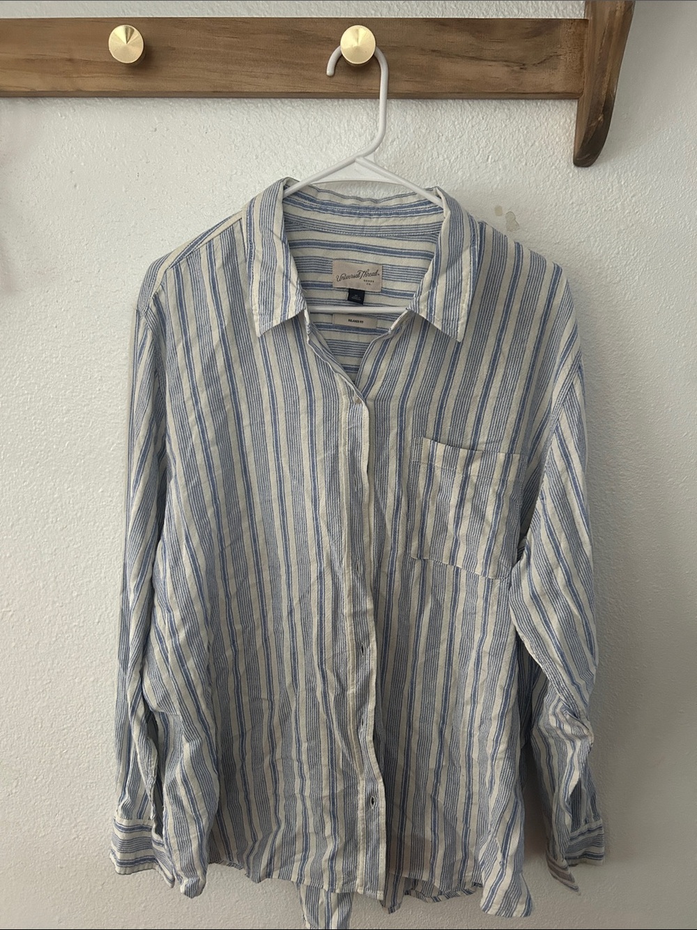 Universal Thread Stripe Button-Up Shirt in Blue & Cream